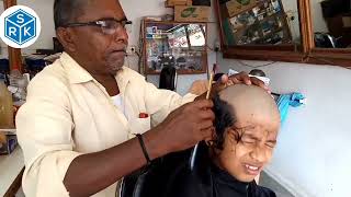 school boy totally head shaving in srk telugubarber||asmr || school boy gundu in
