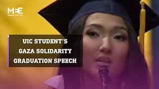UIC student delivers Gaza solidarity speech during graduation ceremony