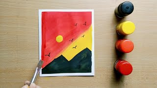 Sunset scenery drawing | Poster colour painting