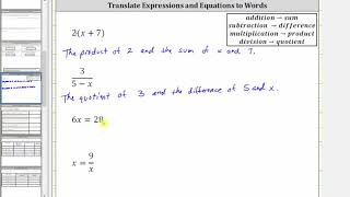 Translate Basic Expressions and Equations to Words