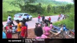 Road crumbles in Thailand landslide