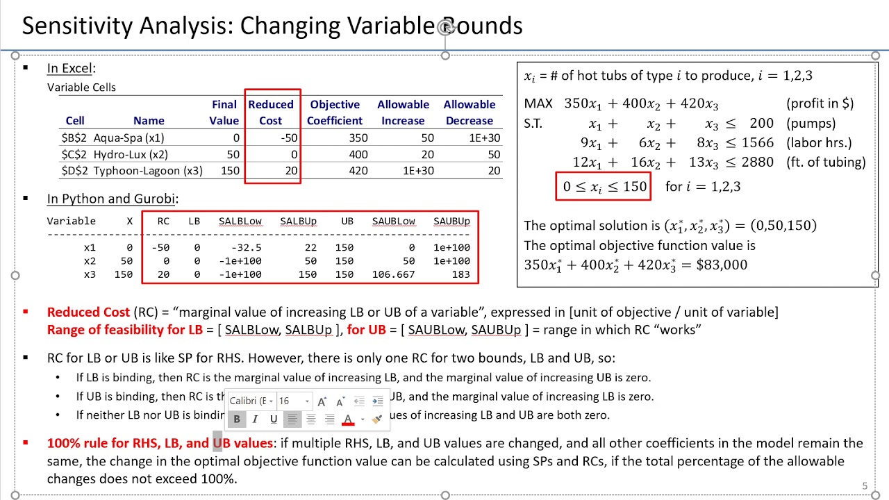 09. Sensitivity Analysis For LP - Changing One Lower Or Upper Bound Of ...