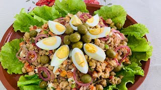 Salada de Grão com Atum …Receita Económica Saudável e Rápida de Fazer