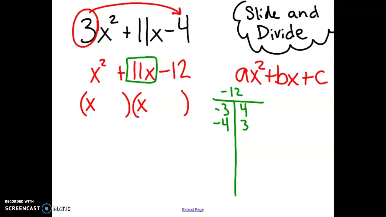 Factoring Trinomials Using The Slide-and-Divide Method - YouTube