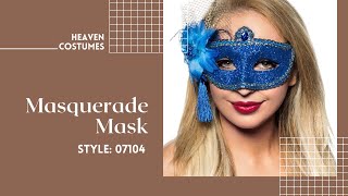 Dazzling Blue Glitter Masquerade Mask with Flower Embellishment