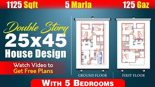 25x45 house Plan Double Story with 5 Bedroom | 5 Marla House design | 1125 Sqft | 125 Gaz |