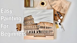 Painting challenge #3/learn acrylic techniques colosseum italy painting /easy painting/step by step.