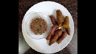 Boiled Sweet Potatoes with Onion Chilly Chutney