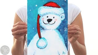 Christmas Painting Tutorial | Easy Cute Polar Bear Painting