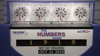 Midday Numbers Game Drawing: Sunday, October 21, 2018