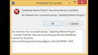 'Updating Maven Project' has encountered a problem. An internal error occurred during: "Updating M..