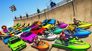 Novos Multi Rampa e Homem Aranha Desafio com Carros Jet Ski Helicópteros Epic New Stunt Racing GTA 5