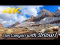 4K Scenic Drive - 5-Minute Road Trip - Zion Canyon, Utah with Winter Snow