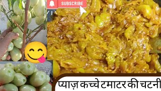 घर की छत पर ढेरों टमाटर और बनाई😋 प्याज़ कच्चे टमाटर की चटनी ऐसी बनी सब चट कर गए 😀/Tamatar ki Sabzi👌🏻