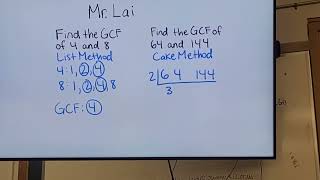 Finding GCF using List Method and Cake Method