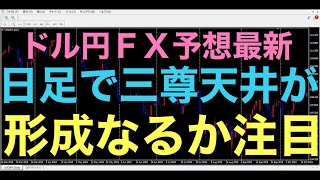 【ドル円FX予想最新】日足でヘッドアンドショルダー形成するか注目です！逆に前日の高値越えていけばまたロングが強くなる可能性あります！