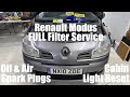 Renault Modus 1.2 Turbo FULL Filter & Spark Plug Service, Service Light Reset - How To DIY