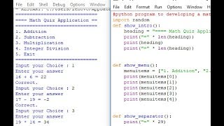 python program to developing a math quiz application