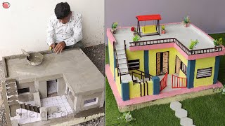 Building a miniature model of a dream house with cement. Full steps like in real life!