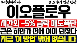 [이오플로우 주가 전망] 시간외 -5% 급락 매도폭탄 터졌다! 큰손 하한가 전에 이미 물량 다 던졌다! 지금 '이 방법' 밖에 없습니다