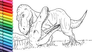 How to Draw T-Rex vs Spinosaur Battle - Drawing and coloring Jurassic World Dinosaurs For Kids