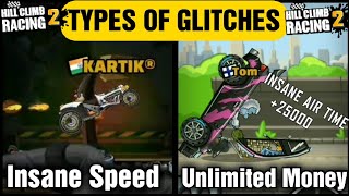 😱TYPES OF GLITCHES IN Hill Climb Racing 2