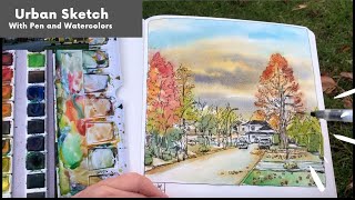 Urban Sketching Tutorial: Nail Perspective and Atmosphere Quickly | Autumn Sunset