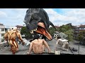 Attack on titan Eren, reiner , annie and pieck vs Dinosaur Tyrannosaurus Rex