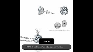 4CT TW Round Diamond Veneer Cubic zirconia Stud Earrings\u0026Pendant Set. 635E400635P1.25CT