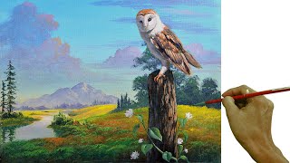 Acrylic Landscape Painting in Time-lapse / Owl in the Backyard / JMLisondra