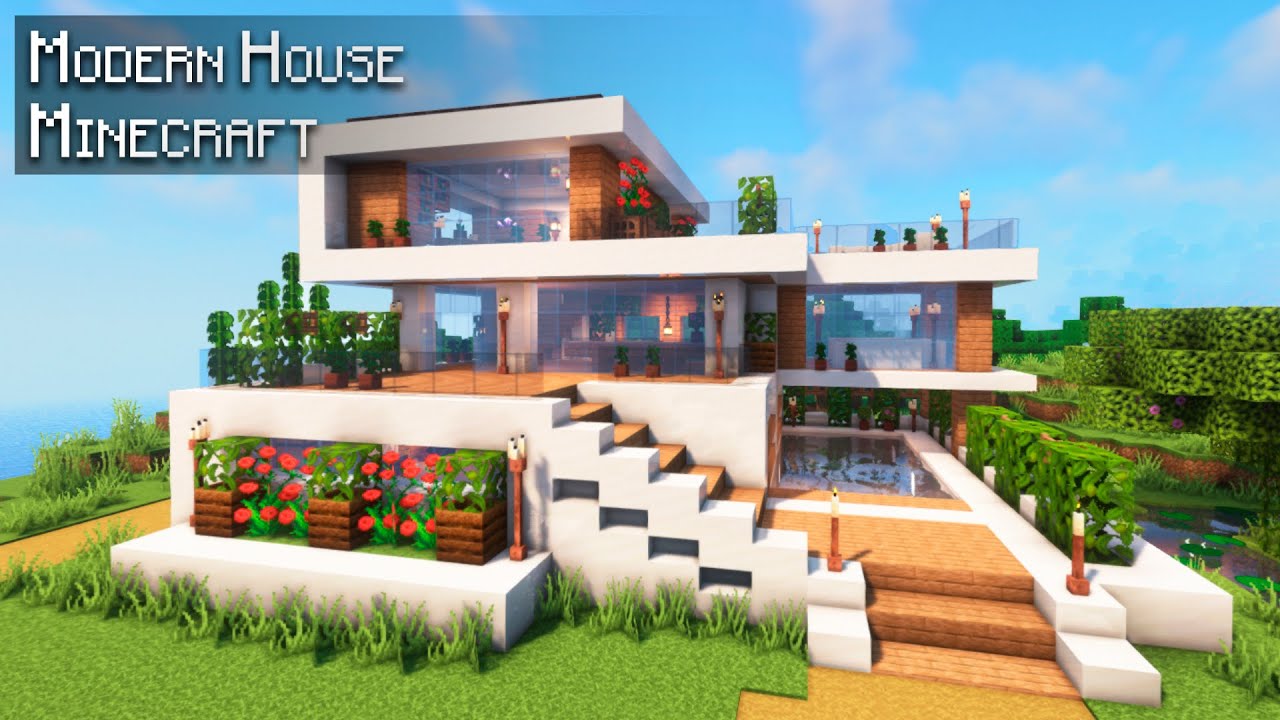 Minecraft How To Build A Modern House Easy Tutorial Youtube