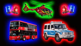 Ambulance Helicopter, Mercedes G Police Car Siren Horn VS Double Deck Bus Horn Sound Variations