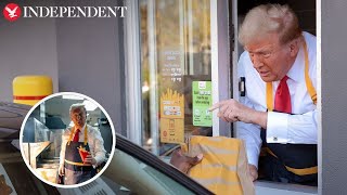 Donald Trump serves up french fries at McDonald's in Pennsylvania