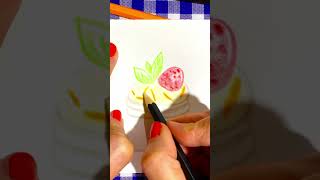 Cómo dibujar vasito de queso crema y frambuesa con lápices de colores #drawing #painting #cute