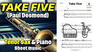 Take Five (Paul Desmond) | Tenor Sax \u0026 piano | Sheet music duet | Digital pdf download