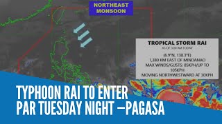 Typhoon Rai to enter PAR Tuesday night —Pagasa