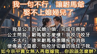 完結全員好人大格局爽文：我一句不行，讓駙馬爺娶不上媳婦兒了，我是公主的試婚丫頭，完成任務後公主問我：駙馬爺怎麼樣？ 我咬了咬牙不太行，後來駙馬身患隱疾的消息便傳遍了皇都。 他咬牙切齒的按住了我如今京中