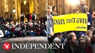 Climate and energy crisis activists occupy Central Lobby in UK parliament