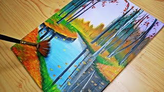 how to paint riverside scenery painting with acrylic painting/drawing of nature/draw scenery