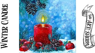 Still life Winter Candle in Snow Acrylic Painting Step by step | TheArtSherpa