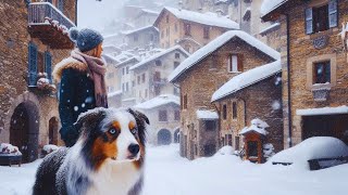 Virtual Winter Walk - Walking under Snowfall in a Cozy Alpine Village: LAUX - ASMR Binaural