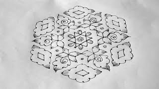 Sankranthi chukkala muggulu 17x9 middle dots/sankranthi special flower kolam designs