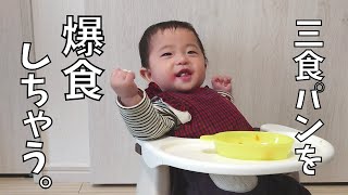 【離乳食】三食パンが美味しすぎておかわりしちゃうくらい爆食しました/Eat a lot of bread【手づかみ食べ練習】