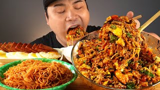 삼겹육회비빔밥과 비빔면, 미역국, 스팸, 계란후라이 먹방~!! 리얼사운드 social eating Mukbang(Eating Show)