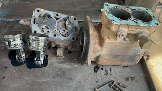 Caterpillar 966D wheel loader 2 cylinder air Brake compressor Repairing by local Mechanic