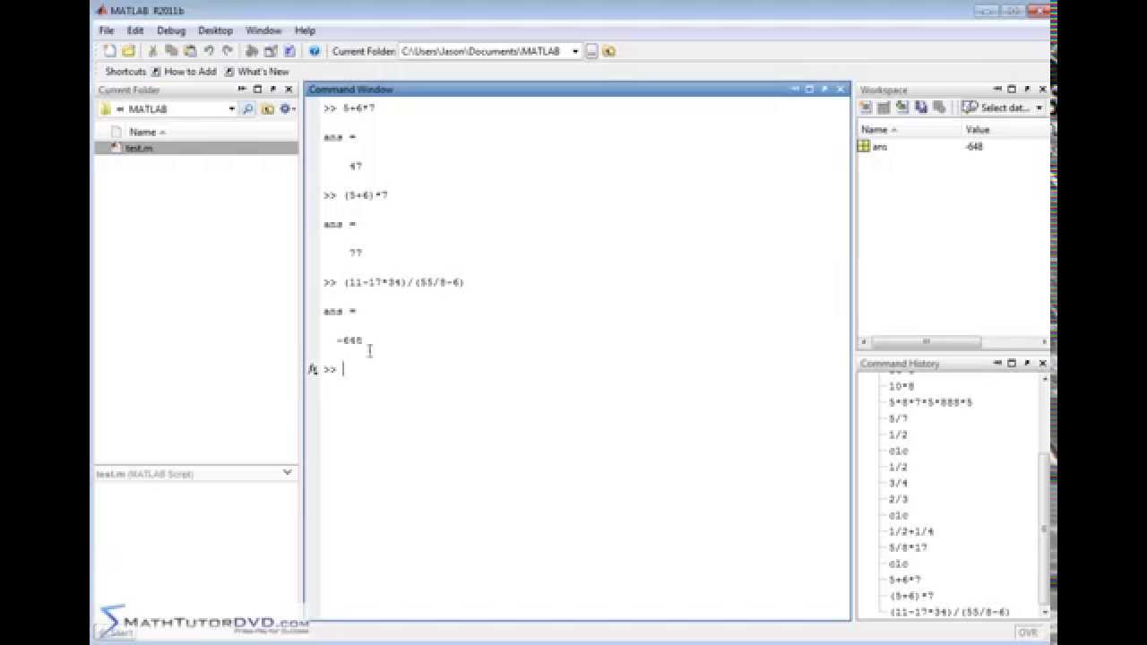 Matlab Tutorial - Basic Arithmetic And Order Of Operations - YouTube