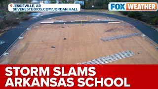 Drone Footage Shows Damage to AR High School From Apparent Tornado