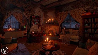 Witch's Grotto | Halloween Night Ambience | Spooky Sounds, Wind, Fireplace, Rain & Thunder