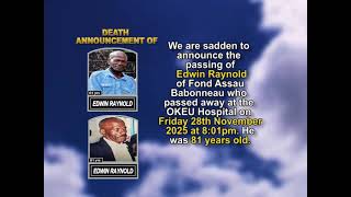 Edwin Raynold ~ Short Obituary