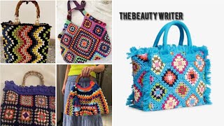 Hermoso patrón de punto de ganchillo bolso boho multicolor / bolso de gran tamaño / diseños de bolso